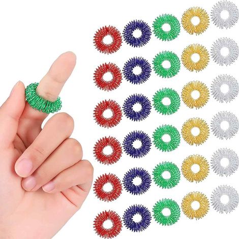 Ensemble de 30 anneaux de massage à picots pour les doigts, jouet d'acupression sensorielle pour adultes et adolescents. Outil silencieux de réduction du stress et de relaxation, environ 3 cm chacun. (1/5)