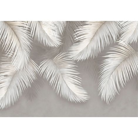 Papier peint mural feuilles suspendues plumes béton intissé grand format design intérieur salon chambre pas cher 150x105 cm (1/5)