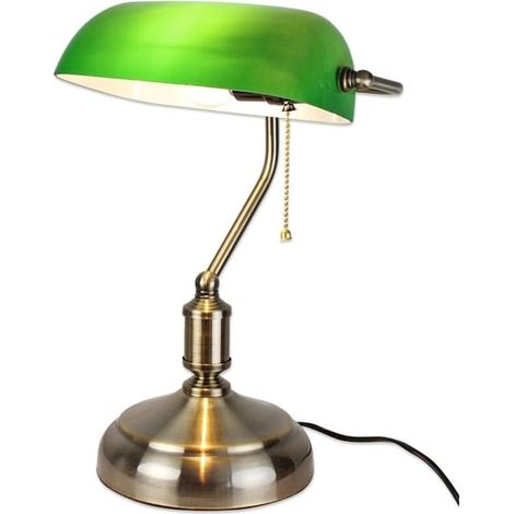 Lampe bureau style banquier avec chaîne, abat-jour vert classique, design vintage industriel, éclairage chaleureux, parfait pour bureau ou salon, modèle rétro avec chaîne de suspension, finition métal (1/4)