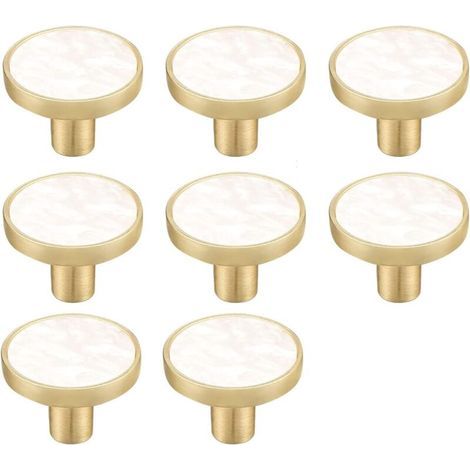 Lot de 8 boutons de placard ronds ronds en laiton marbré pour tiroir décoratif blanc nacré (8) (1/5)