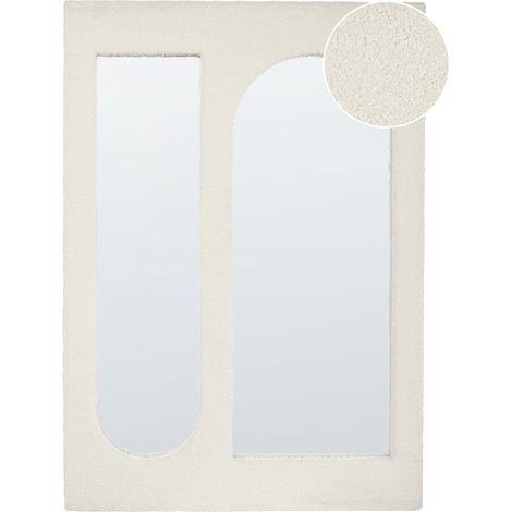 Specchio da parete moderno e decorativo da appendere 70 x 100 cm Telaio in MDF Forma rettangolare Tessuto Boucle Bianco sporco Marcigny