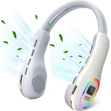 Ventilateur de cou portable sans pales 3600 mAh avec éclairage d'ambiance RGB, silencieux et portable, idéal pour la maison et le bureau. (1/5)