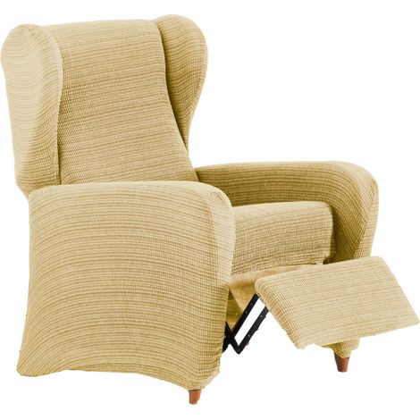 Housse de Fauteuil de Relaxation élastique en Jacquard – Housse de Fauteuil à Oreilles réglable, Respirante et Anti-Usure, Facile à Mettre et à enlever, Design capitonné Beige