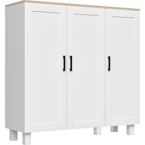 Wohnzimmer-Buffet mit 3 Türen und verstellbaren Einlegeböden für Küche und Esszimmer im nordischen Stil, 90 x 30 x 90 cm, Weiß