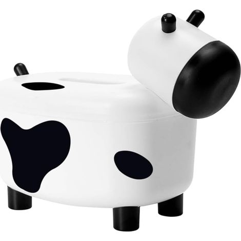 JSSEVN-Boîte de Mouchoirs Créative de Bovin Noir en PS Fond Antidérapant, Double Usage pour Salon et Voiture, Design Unique et Fonctionnel (1/5)