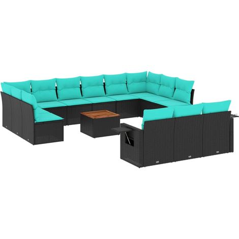 Maison Exclusive - 14-teiliges Gartensofa-Set mit Kissen, schwarz