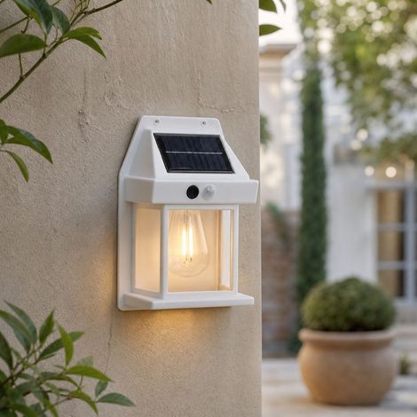 Applique Murale Solaire Extérieure LED avec Détecteur de Mouvement, Étanche IP65, Lumière Chaude Rétro pour Jardin et Terrasse (1/4)