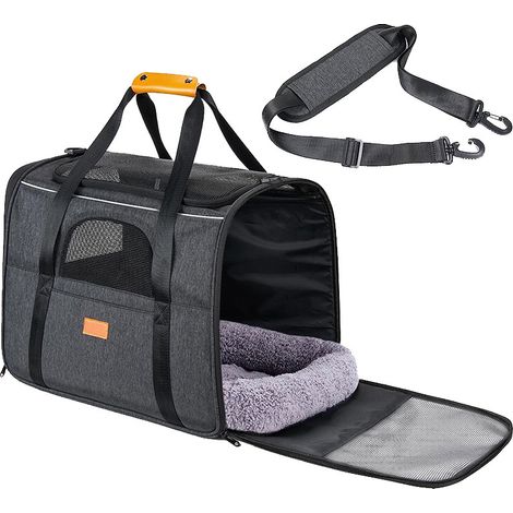 Sac Transport Chat Chien, de Transport Chat Respirant et Pliable Matelas en Peluche Amovible et Bandoulière Réglable (1/5)