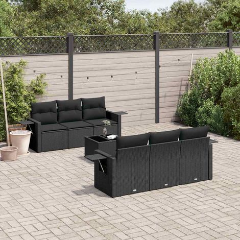 vidaXL Set de comedor de jardín 7 pzas y cojines ratán sintético negro (1/5)