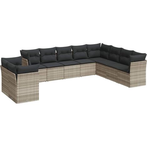 Maison Exclusive - Set Divano Giardino 10 pz con Cuscini Grigio Chiaro Polyrattan (1/3)