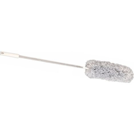 Plumeau rétractable à fibres fines, tête flexible et amovible, manche télescopique, en acier inoxydable gris. (1/5)