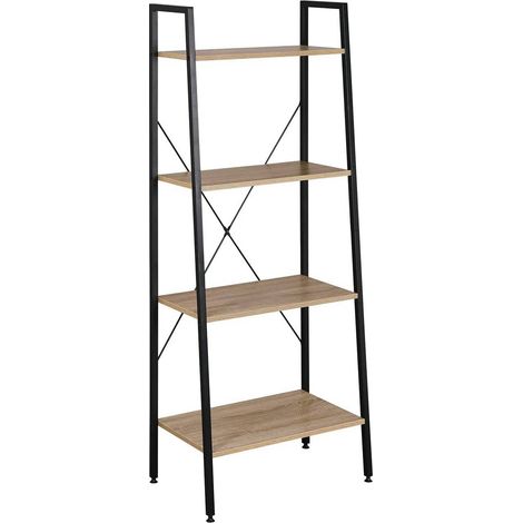 WOLTU Standregal Leiterregal Bücherregal mit 4 Ablagen, für Wohnzimmer, Schlafzimmer Hochregal Dunkelbuche 60x35x148 cm, hell Eiche+schwarz (1/5)