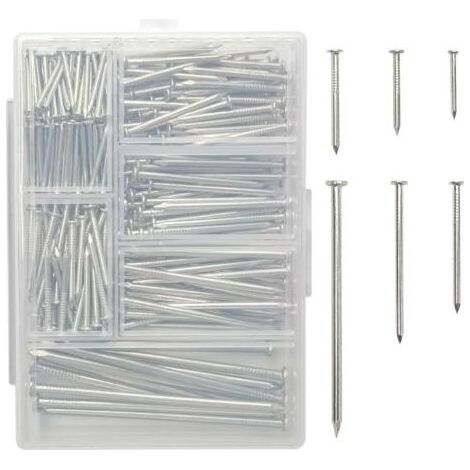350 Pièces de Clous Muraux, 5 Tailles de Clous en Acier avec Boîte en Plastique, Clous à Tête Fraisée pour Accrocher des Photos et Travailler Le Bois (1/5)