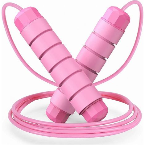 Corde à sauter, câble de corde à sauter rapide anti-nœuds avec roulements à billes pour femmes, hommes et enfants, corde à sauter en acier réglable avec poignées en mousse (1/5)