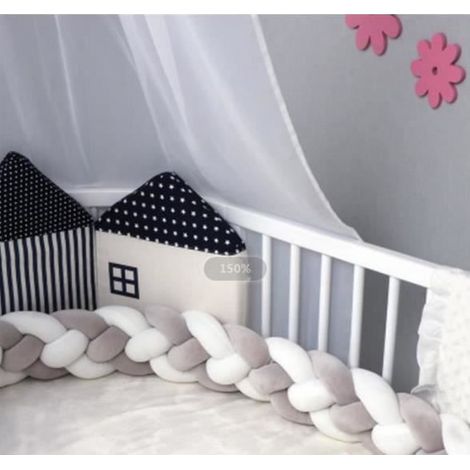 3M Tour de lit coussin Serpent Coussin Tressé pare-chocs Velours Protection bébé 100% Fait à Main（2Gris+2Blanc）