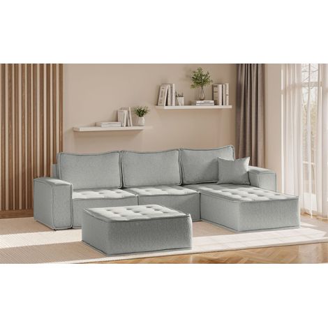 Ecksofa Modulsofa 4-teilig SANDE Stoff Alpine Hellgrau Ottomane Rechts (1/5)