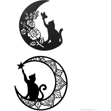 Décoration murale Modèle B - Silhouette de chat - Métal - 2 pièces - 33 cm (1/4)