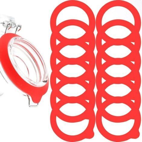 12 Pièces Remplacement de Joints de Bocal en Silicone, Joints d'étanchéité en Silicone étanche à l'air Pour Couvercle de Bocal Mason, Bocaux en Verre à large Ouverture(Rouge) (1/5)