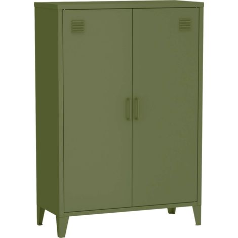 Metal sideboard cabinet with 2 storage compartments, industrial-style, Khaki green, L 75 x W 33 x H 110 cm - Soho sweeek