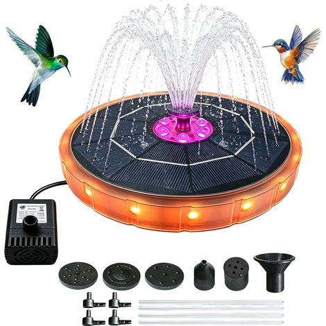 Fontaine Solaire Extérieur, Fontaine Solaire LED Colorée 3,8 W, Fontaine Solaire Flottante pour Extérieur, 100-200 L/H, 6 Buses Et 4 Tubes Fixes, Pompe À Eau pour Étang, Piscine, Étang À Poissons