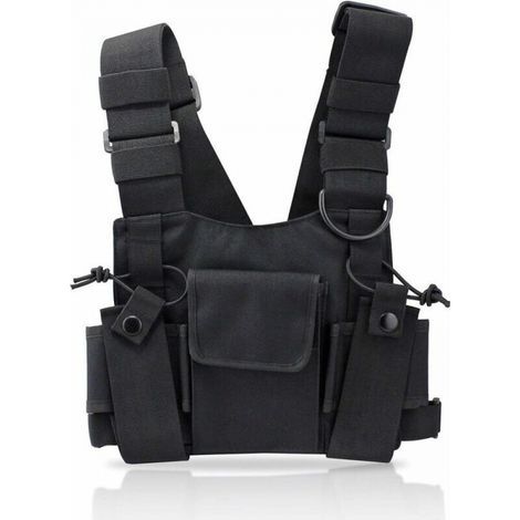 Radio Talkie walkie Poche de Poitrine, Sacs Harnais Sacs à Dos en Nylon Pack Holster Radios bidirectionnelles Carry Case Holder Bandoulière Réglable pour Police, Atelier de Production (1/5)