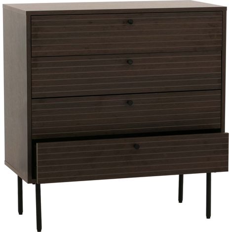 Cassettiera HHG-093, mobile credenza, 4 cassetti, stile scandinavo metallo legno melamina MVG 85x80x40cm, marrone scuro