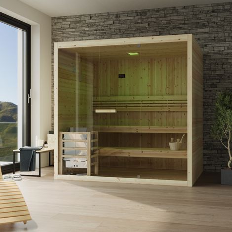 Sauna finlandese da interno 3 4 persone 180x130cm h200 in legno di abete Nirva