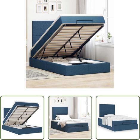 Sommeil confortable - Cadre de lit ottoman avec matelas bleu 120x200 cm tissu (1/5)