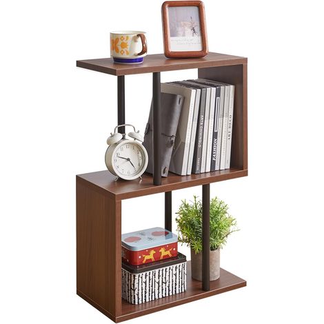 S Shape Side Table, 3 Tier Sofa End with Open Storage Shelves, Bedside Table for Small Space, Living Room, Bedroom, Light Walnut YD-ST003LW (1/5)