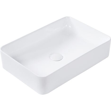 Lavabo sobre encimera baño clásico cerámica blanco acabado brillante rectangular 51 x 34 cm Chivana (1/5)