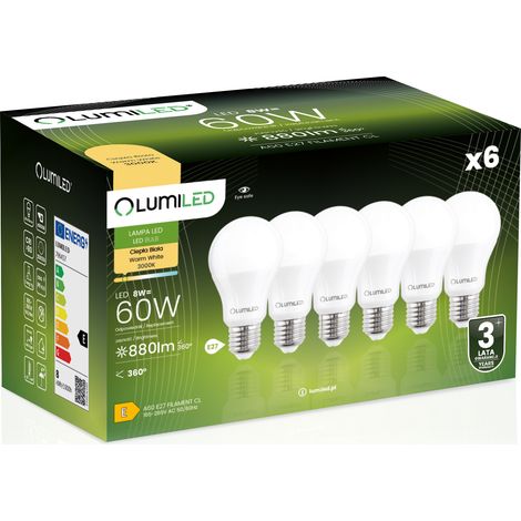 6x LED-Lampe E27 A60 8W = 60W 880lm 3000K Warmweiß 260° LUMILED