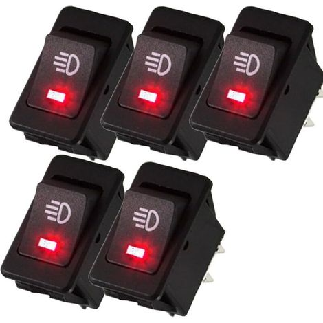 Lntyq 5 X 12V Rouge Voiture Moto Lumière de Brume Bouton D'éclairage de Interrupteur à Bascule Bouton Poussoir LED 4Pin Étanche