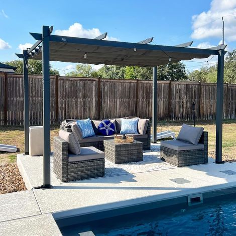 Pergola 4 x 3 m avec Toit Coulissant et Toit Protecteur Gris Poteaux 9 × 9 cm, Tissu teint en fil 180 g/m², Entretien facile, Pergola jardin extérieur (1/5)