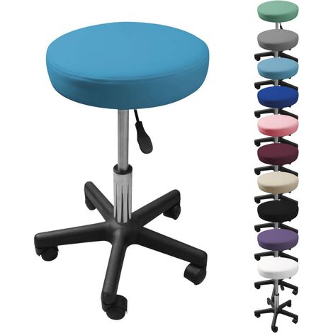 Tabouret d'atelier rond réglable 43.5-60.5 cm – Simili cuir rembourré – Capacité 120 kg – 5 roues nylon pour mobilité silencieuse – Vivezen