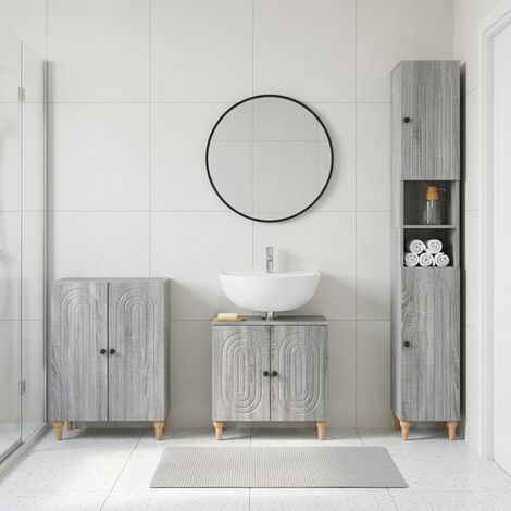 vidaXL 3 Piece Bathroom Cabinet Set ALKMAAR Grey Sonoma (1/5)