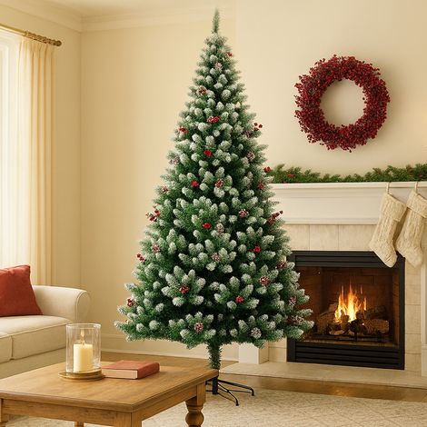 Albero di Natale Mingerl 210cm con Punte Innevate 1288 e Bacche Super Folto