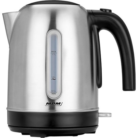 MPM MCZ-102M Hervidor Agua Eléctrico, 1,7L, sin BPA, Acero Inox., Resistencia Oculta, Inalámbrico, Apagado Automático 2200W Acero Inoxidable (1/5)