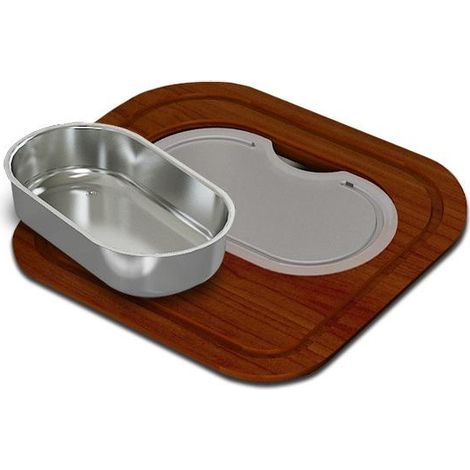 Apell TLCCR860 Criteria Kit con Vaschetta in Acciaio Inox e Taglieri in Legno di Iroko e Polietilene 34 cm colore Grigio e Marrone (1/2)