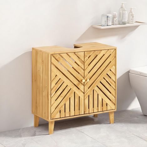 Meuble de salle de bain bois naturel en bambou 60 x 30 x 60 cm (1/5)