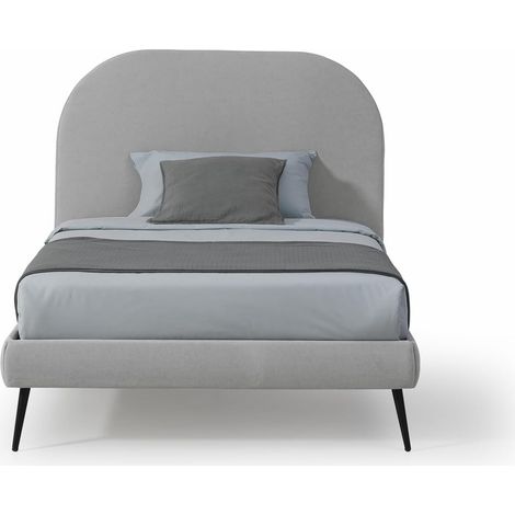 EVERGREENWEB Letto una Piazza e Mezza con Rete a Doghe in Legno 120x190cm INCLUSA, Testiera Stondata in Tessuto Grigio Imbottita, SIDNEY (1/4)