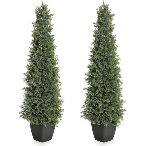 120cm Lot de 2 topiaires artificiels en cèdre en Pot – Cyprès/pin Faux, Protection UV, sans Entretien – Déco intérieur/supplémentaireérieur (1/5)
