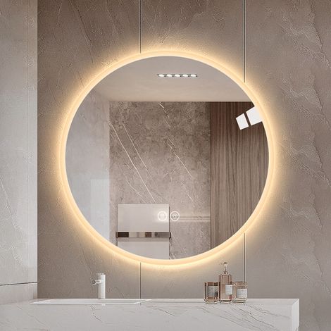 Miroir mural LED rond 80cm avec éclairage, anti-buée, 3 températures de couleur réglables et variateur d'intensité, miroir de maquillage pour salle de bain et chambre, décoration moderne (1/5)
