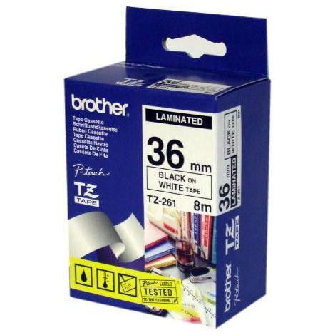 Cinta Brother P-Touch negra sobre blanco, TZ-261