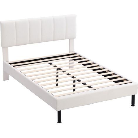 Lit rembourré avec pieds en fer, sommier à lattes, design simple, 140190, matelas non inclus, tissu Sherpa, beige (1/5)