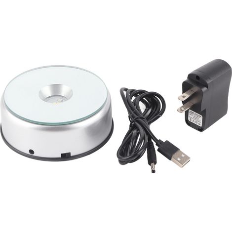 Support de base rotatif lumineux LED coloré pour cristal avec pied en argent (1/4)