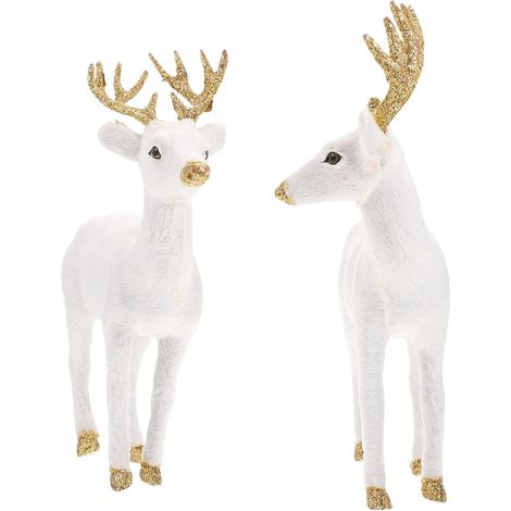 Ornement De Simulation De Cerf Blanc 2 Pièces, Statue De Cerf De Noël Réaliste en Peluche, Décoration De Table pour Maison Et Bureau, Style Moderne, Présent Festif (1/5)