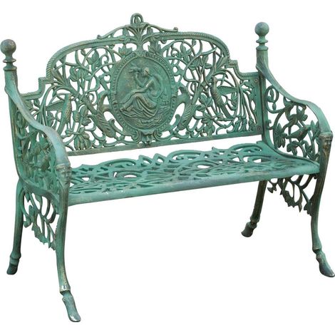 Gartenbank aus Gusseisen, 105x62x90 cm Outdoor-Sofa Liberty-Bank mit Armlehnen 2-Sitzer-Stuhl Eisenbank Terrassensofa