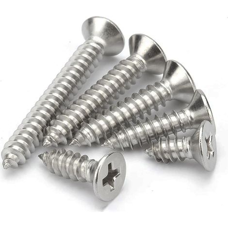 100Pcs M3.5 10mm Vis à bois Phillips tête plate en acier inoxydable 304 (1/5)