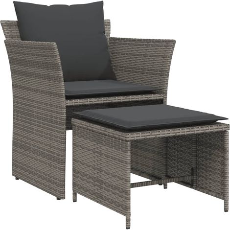 Maison Exclusive - Gartenstuhl mit Fußhocker Grau Poly Rattan