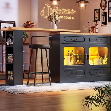Tavolo alto estensibile con contenitore, LED, rotazione 360°, 135-203 x 39 x 92,8 cm, nero DESVIAE (1/5)